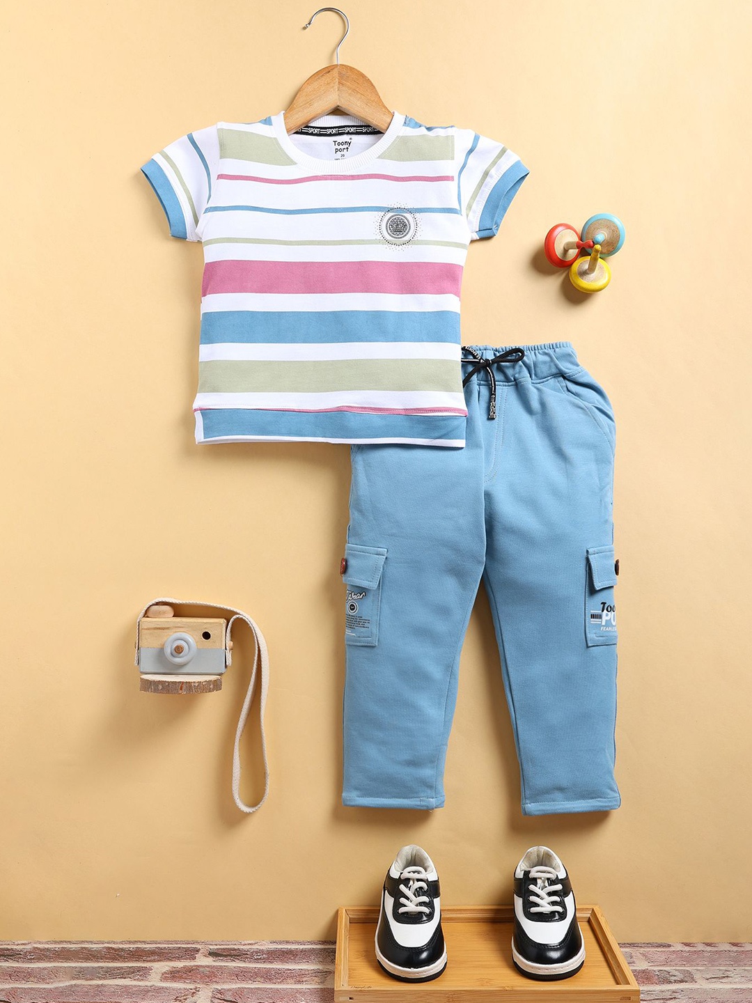 

Toonyport Boys Striped T-shirt with Trousers, White