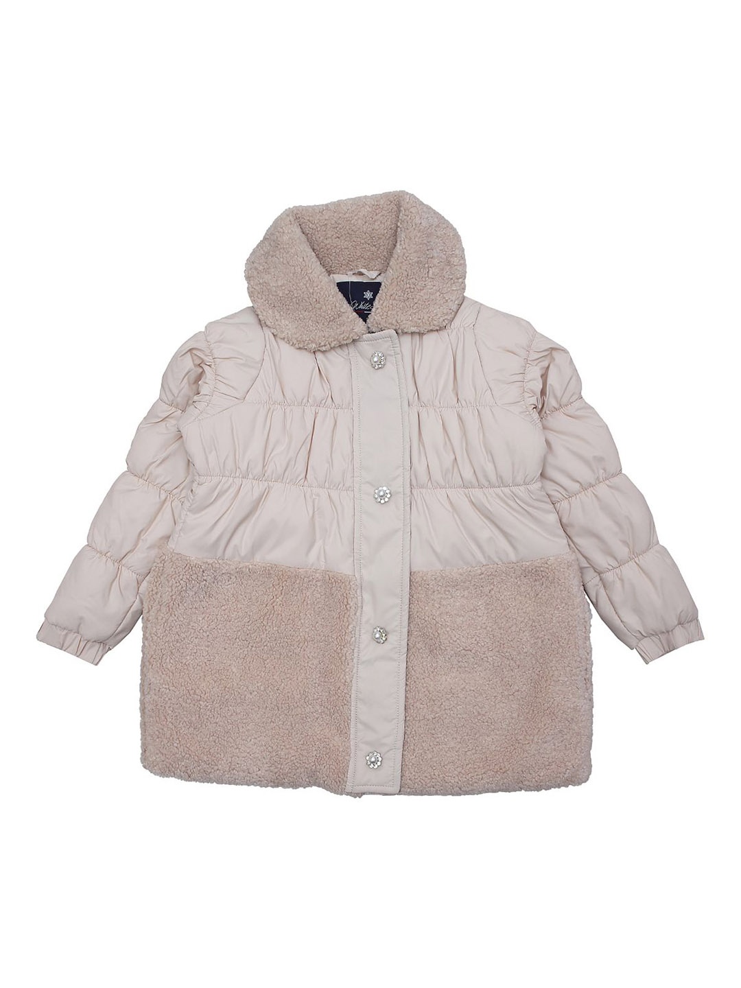 

White Snow Girls Colourblocked Quilted Jacket, Beige