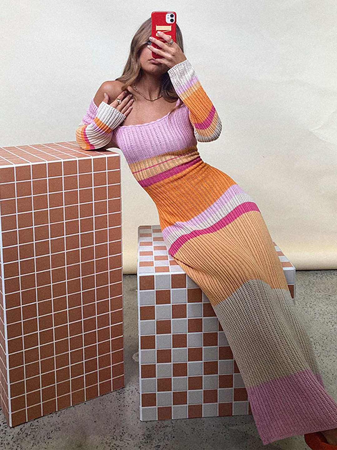 

LULU & SKY Women Self Design Print Maxi Dress, Orange