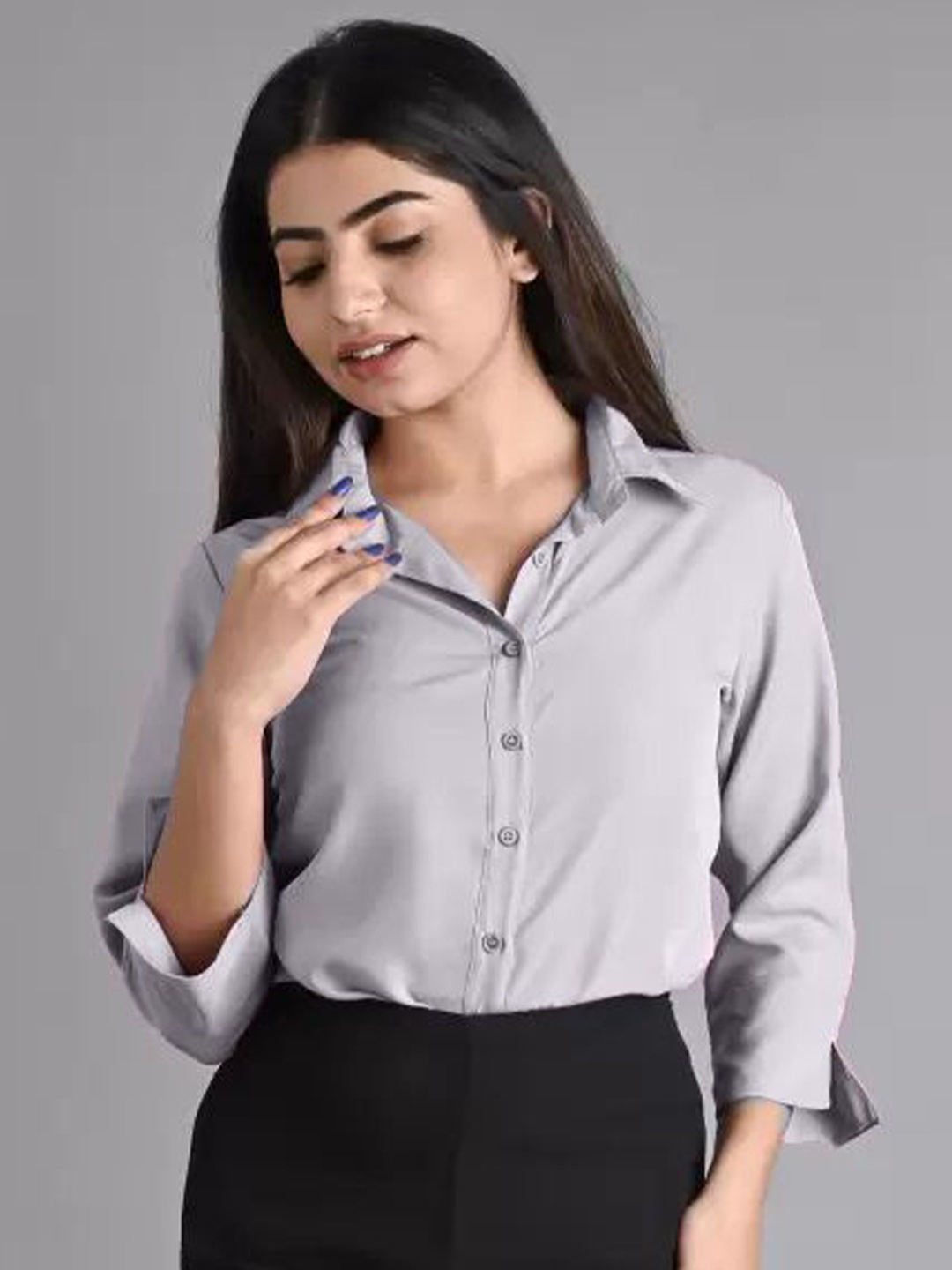 

SHOOLIN Women Classic Opaque Formal Shirt, Grey