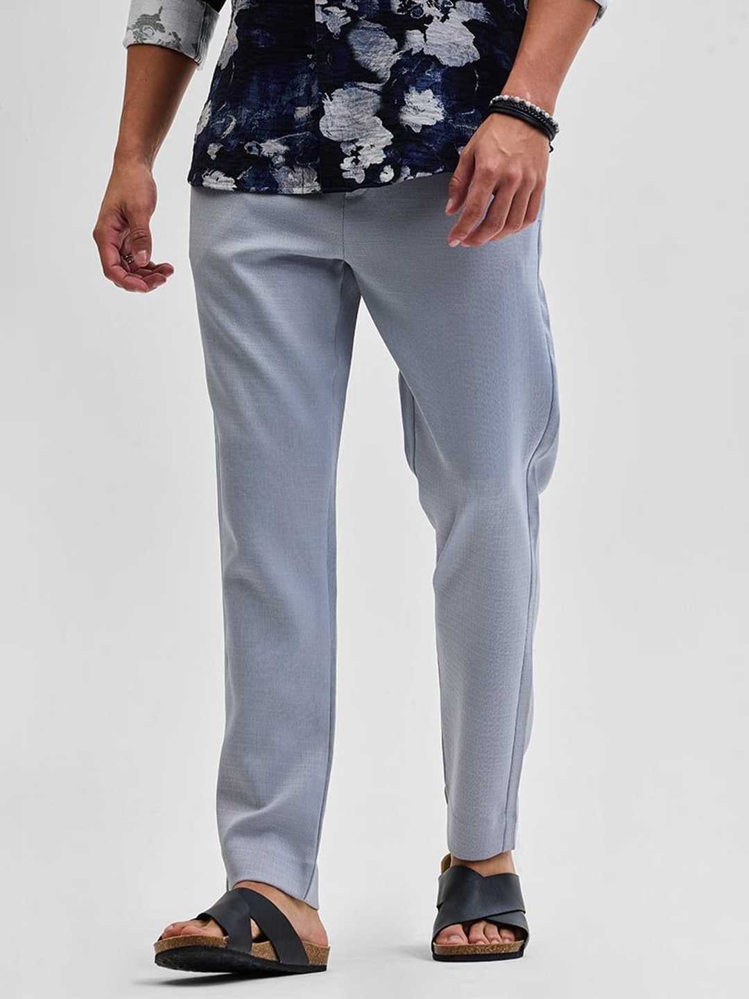 

Snitch Men Smart Slim Fit Trousers, Grey