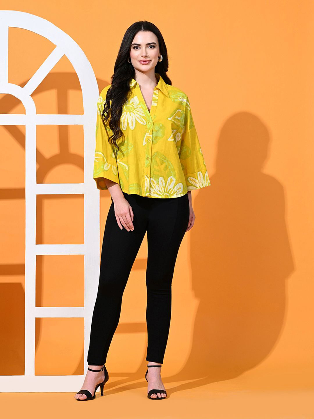 

all about you Women Opaque Printed Party Shirt, Yellow