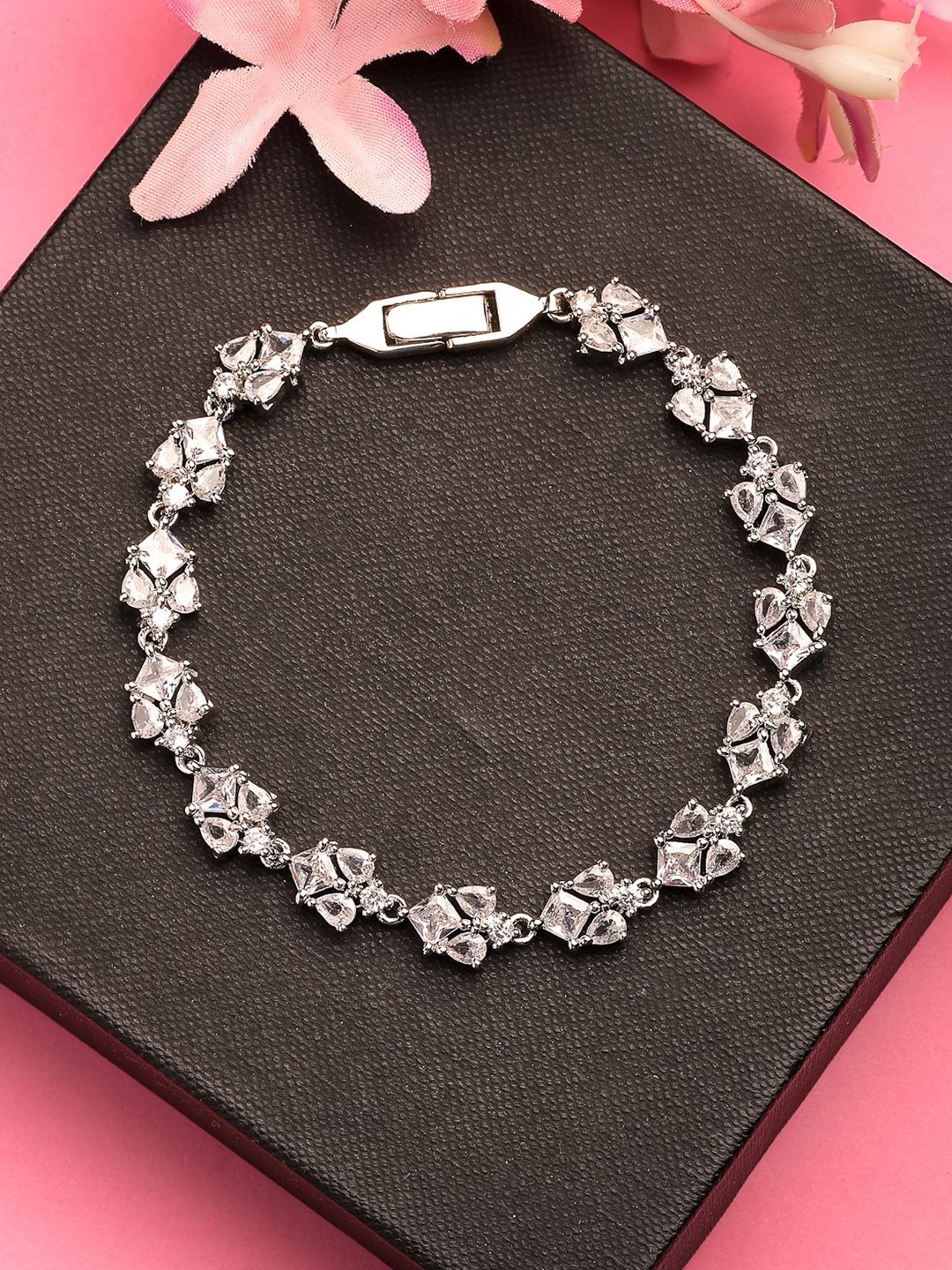 

NVR Girls Brass Cubic Zirconia Silver-Plated Wraparound Bracelet