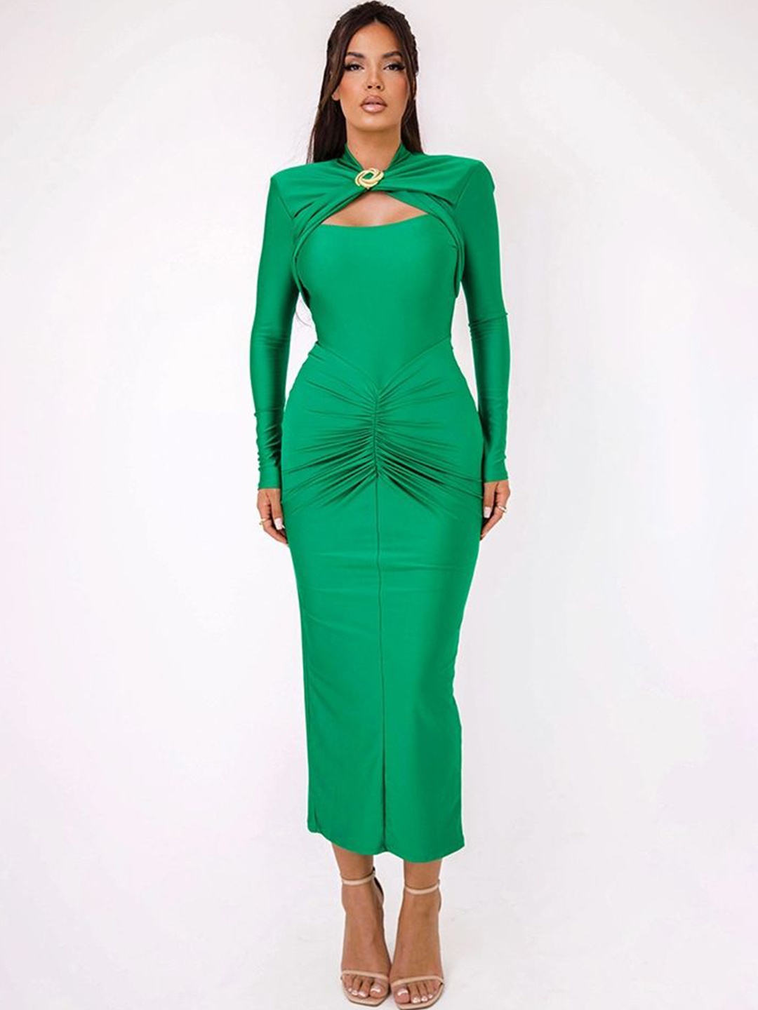 

LULU & SKY Gathered Detail Bodycon Midi Dress, Green