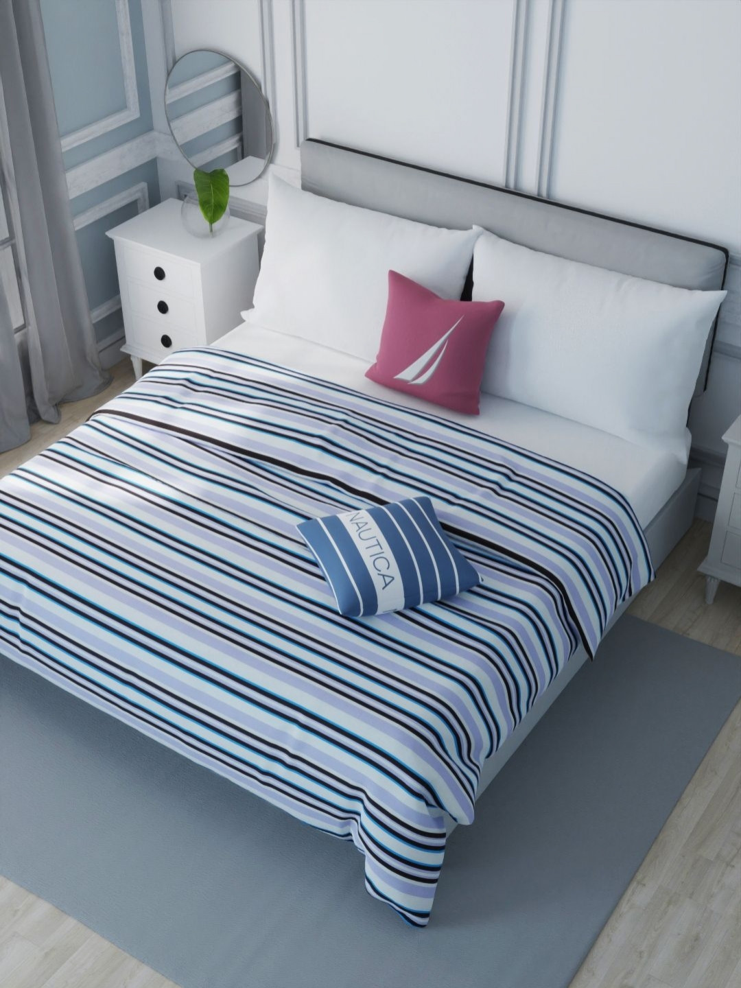 

Nautica Blue & White Striped AC Room 120 GSM Double Bed Dohar