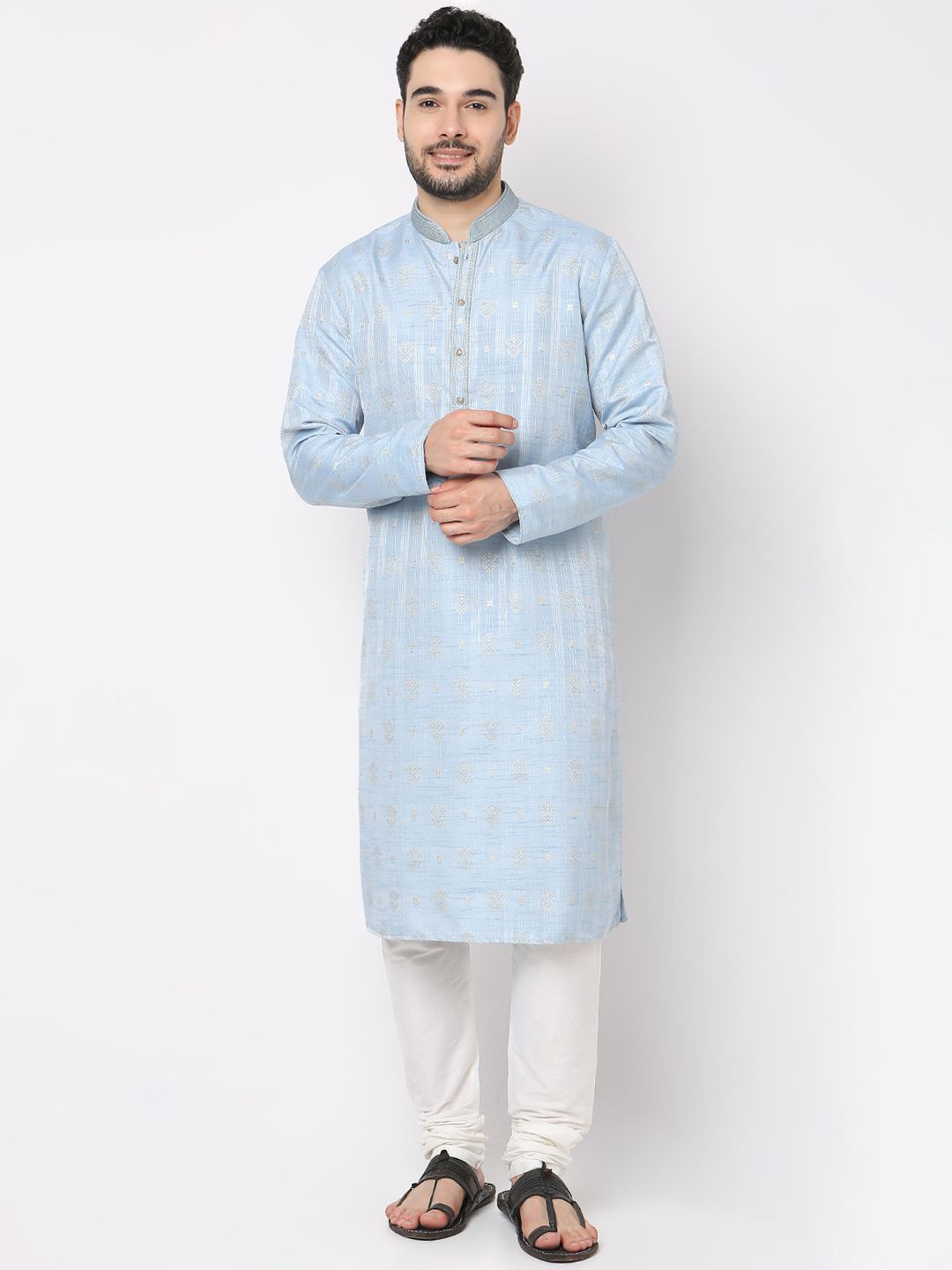 

Ethnicity Men Floral Regular Kurta with Trousers, Blue