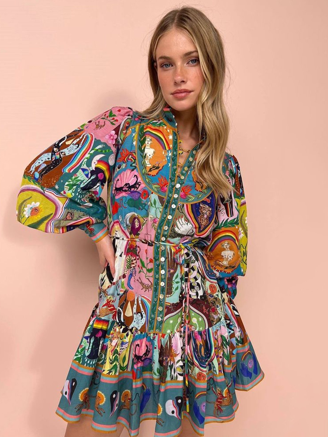 

LULU & SKY Women Graphic Print Drop-Waist Dress, Multi