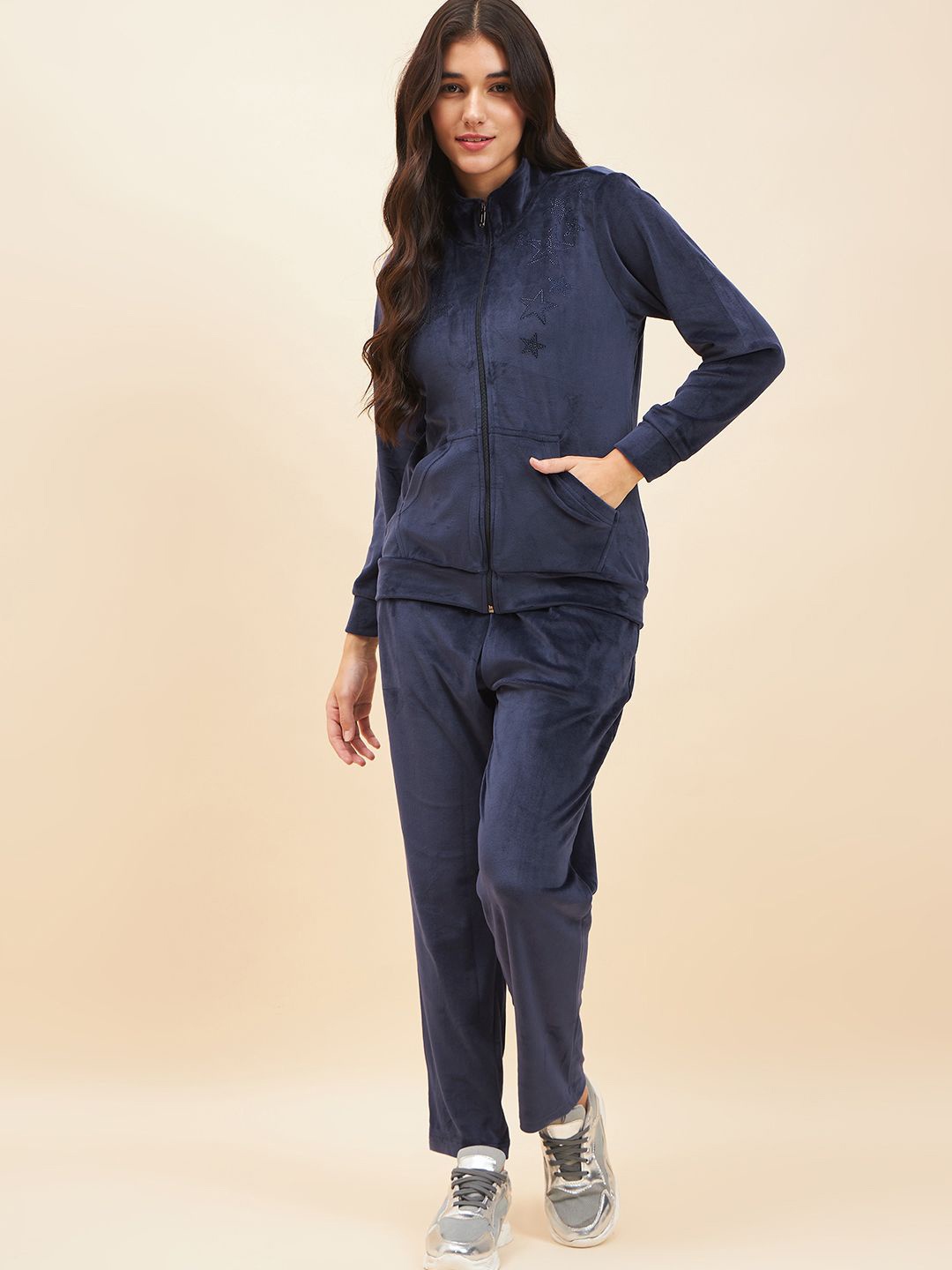 

July High Neck Sweatshirt With Trousers Co-Ords Set, Navy blue