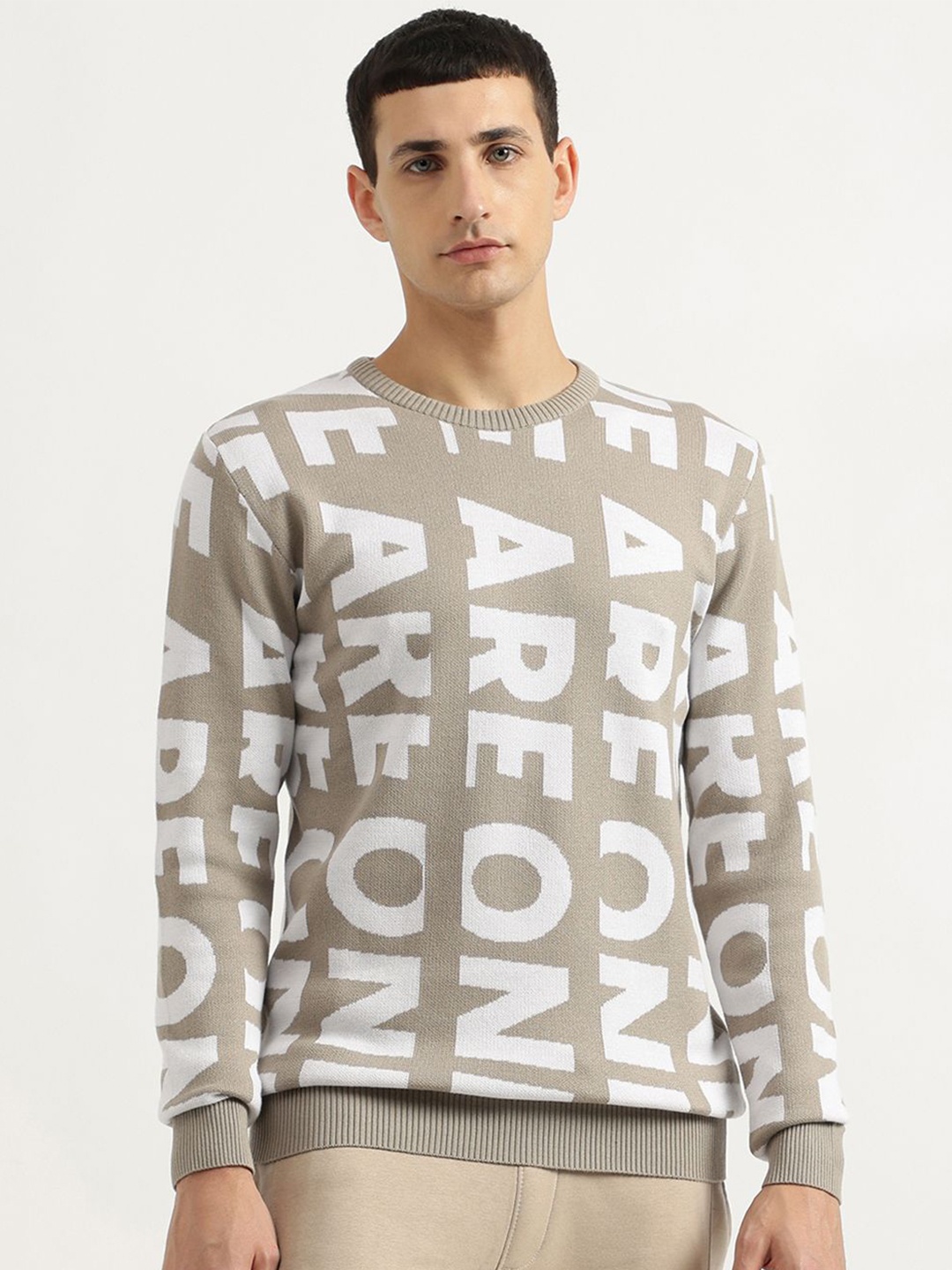

United Colors of Benetton Men Floral Printed Pullover, Grey