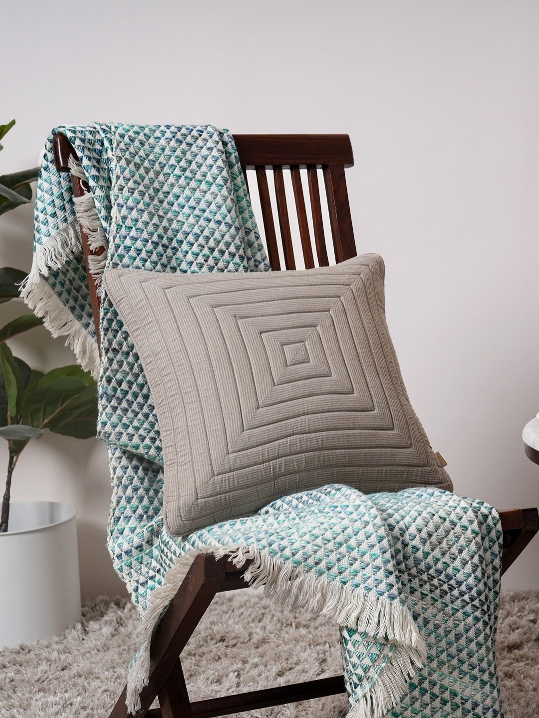 

MASPAR Pin Stripe Green Textured Cotton Square Cushion Cover