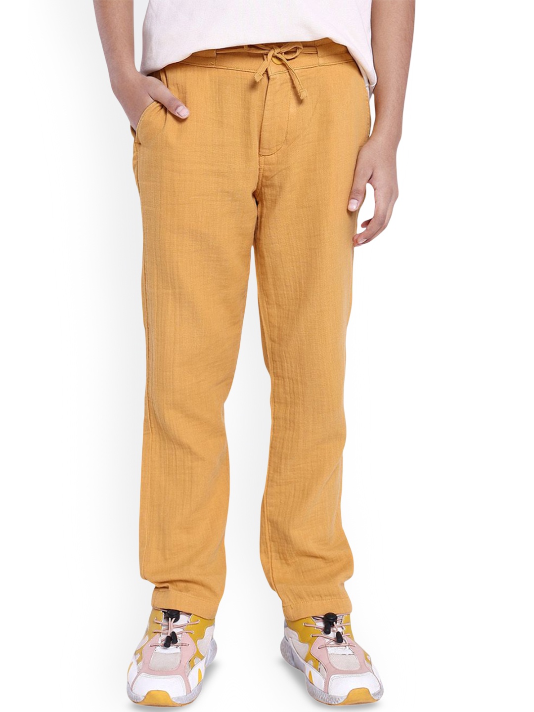 

RARE ONES Boys Regular Fit Cotton Joggers Trousers, Mustard