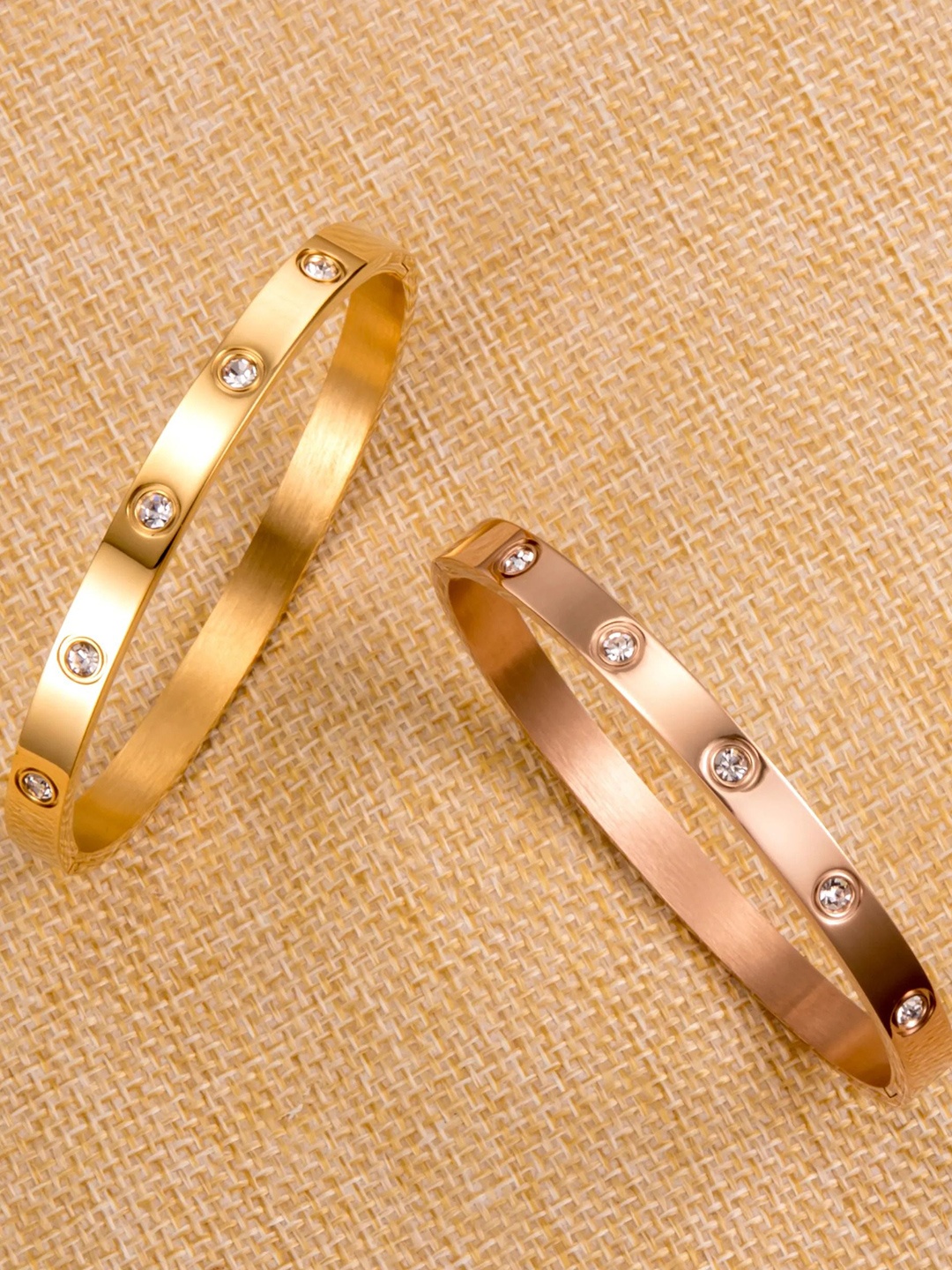 

MEENAZ Women 2 American Diamond Antique Gold-Plated Kada Bracelet, Rose gold