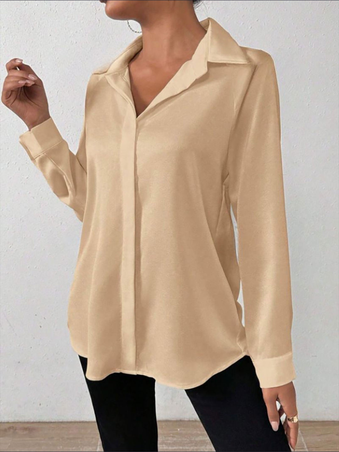 

StyleCast Women Classic Opaque Casual Shirt, Beige