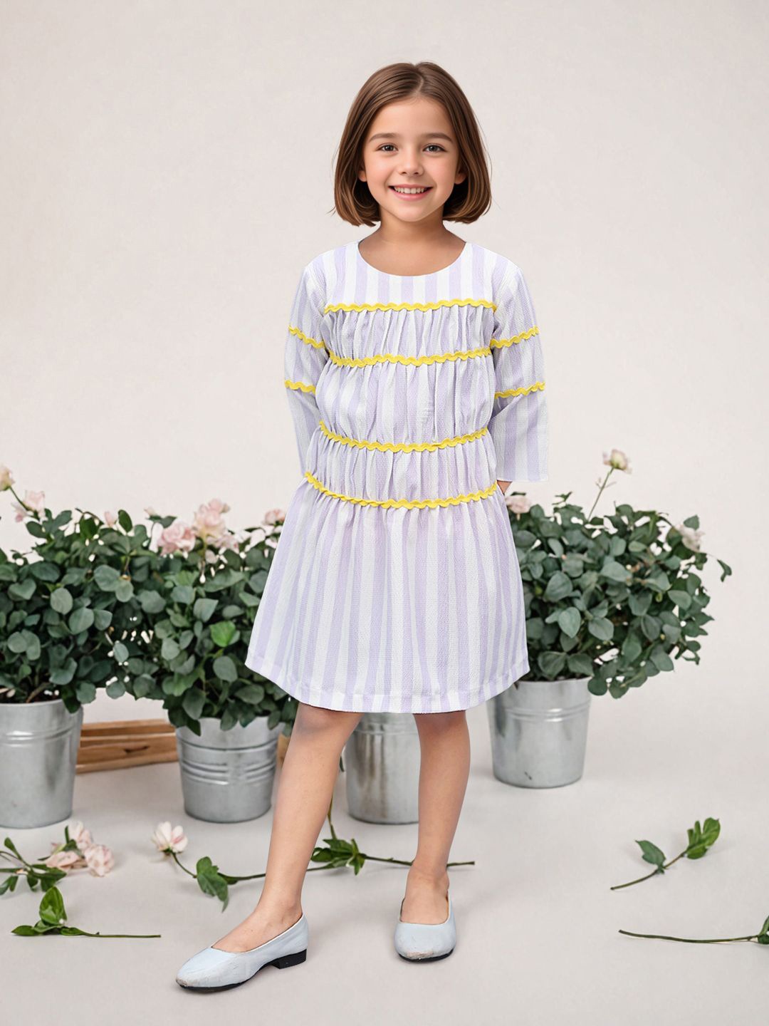 

Toonyport Striped Bell Sleeve A-Line Dress, Lavender