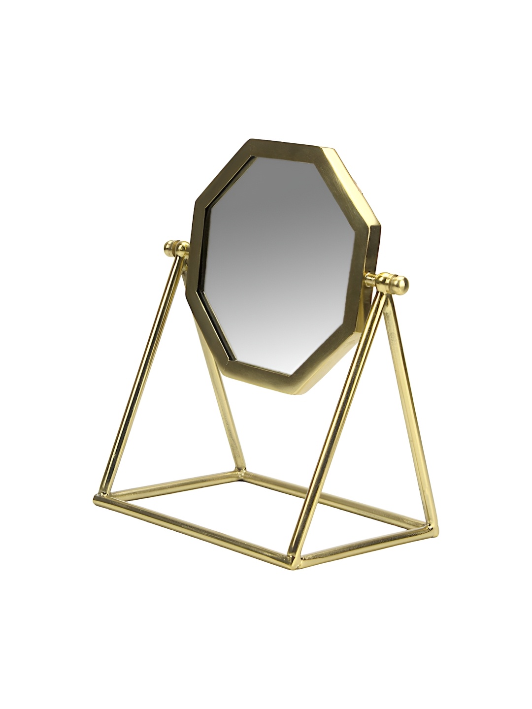 

Hind Decor Hexagon Shaped Metal Table Top Mirror, Gold