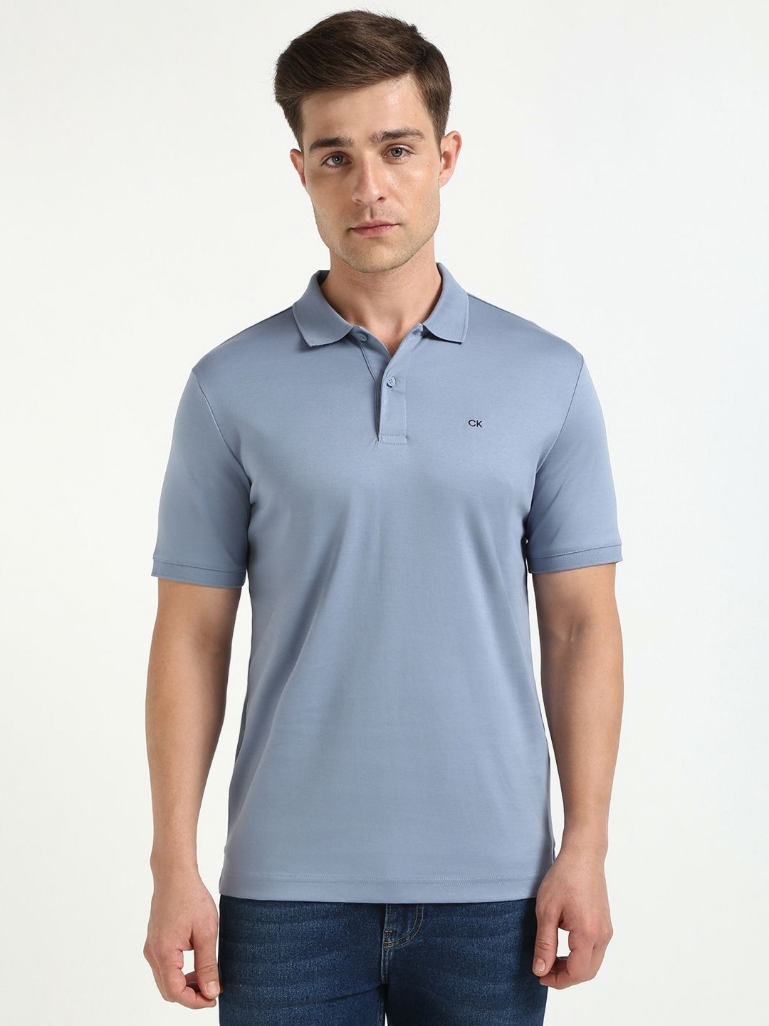 

Calvin Klein Jeans Men Polo Collar Slim Fit T-shirt, Blue