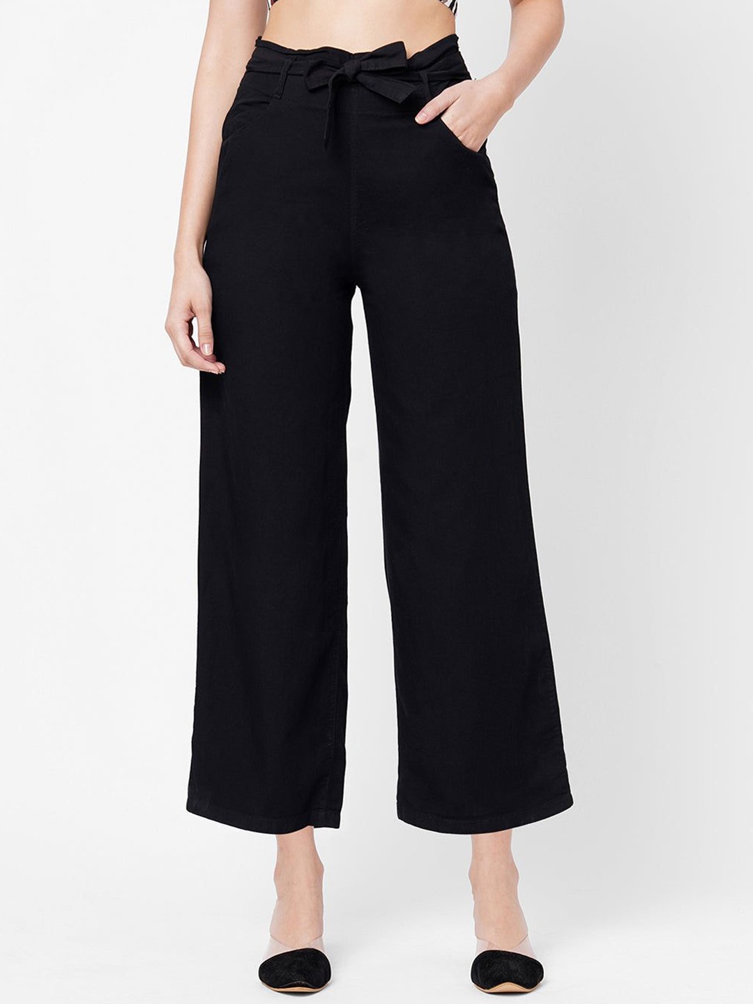 

Kraus Jeans Women Loose Fit High-Rise Culottes Trousers, Black