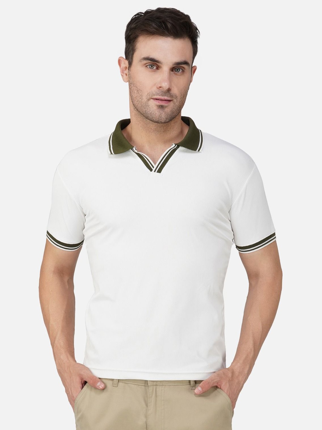 

Elibolz Men Polo Collar Pockets T-shirt, Green