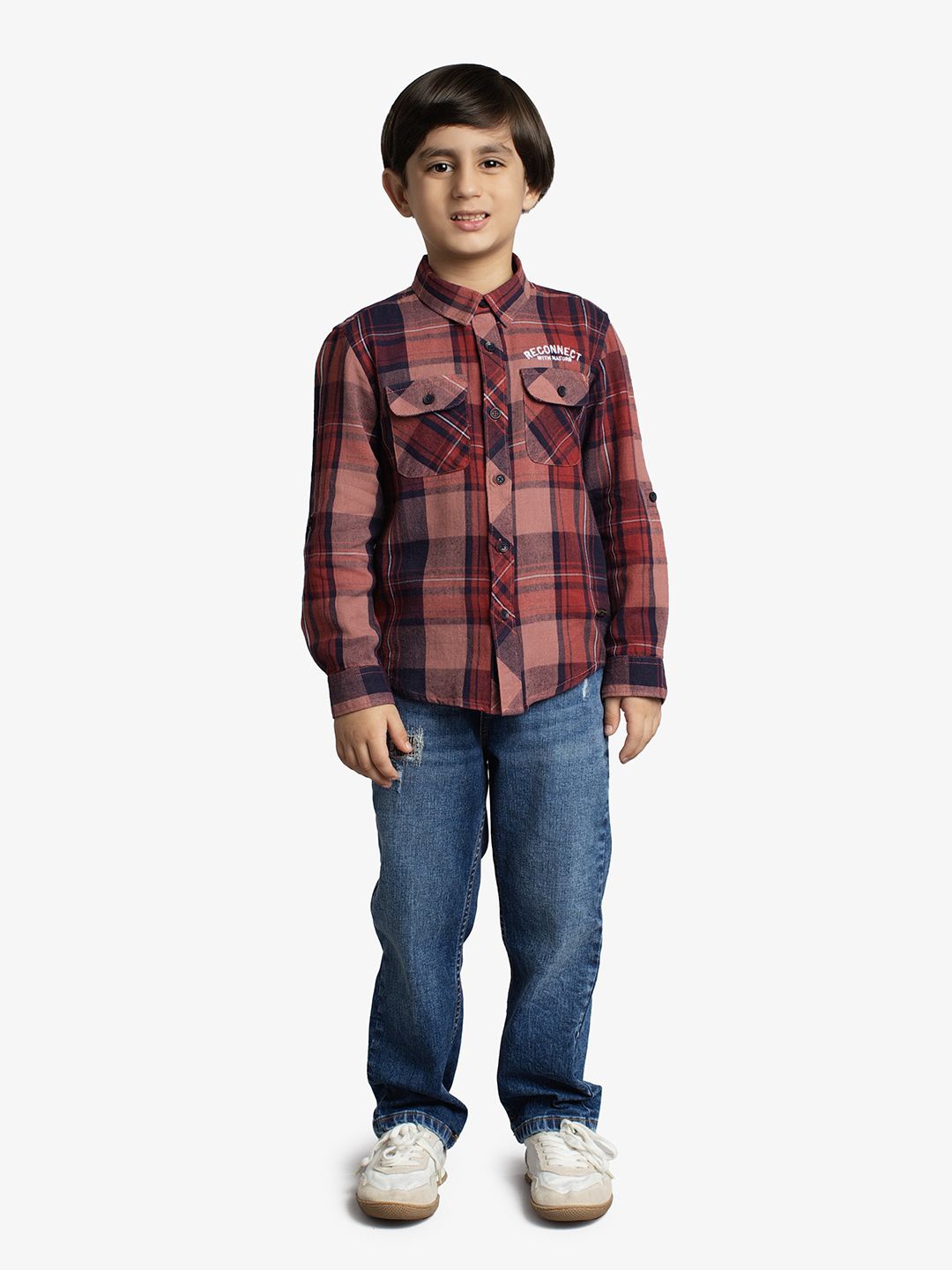 

Ed-a-Mamma Boys Premium Opaque Checked Casual Shirt, Rust