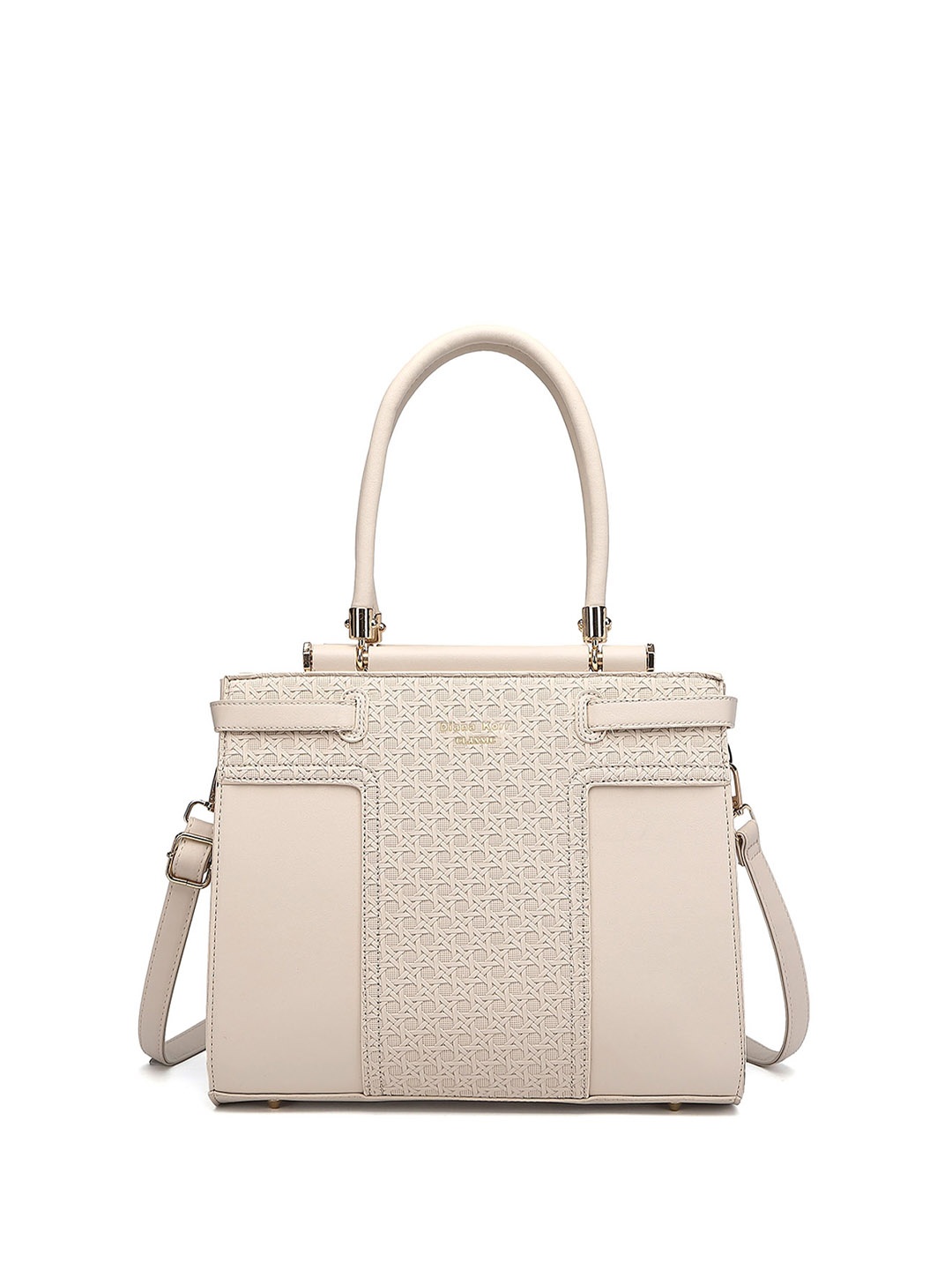 

Diana Korr Textured Structured Shoulder Bag with Cut Work, Beige