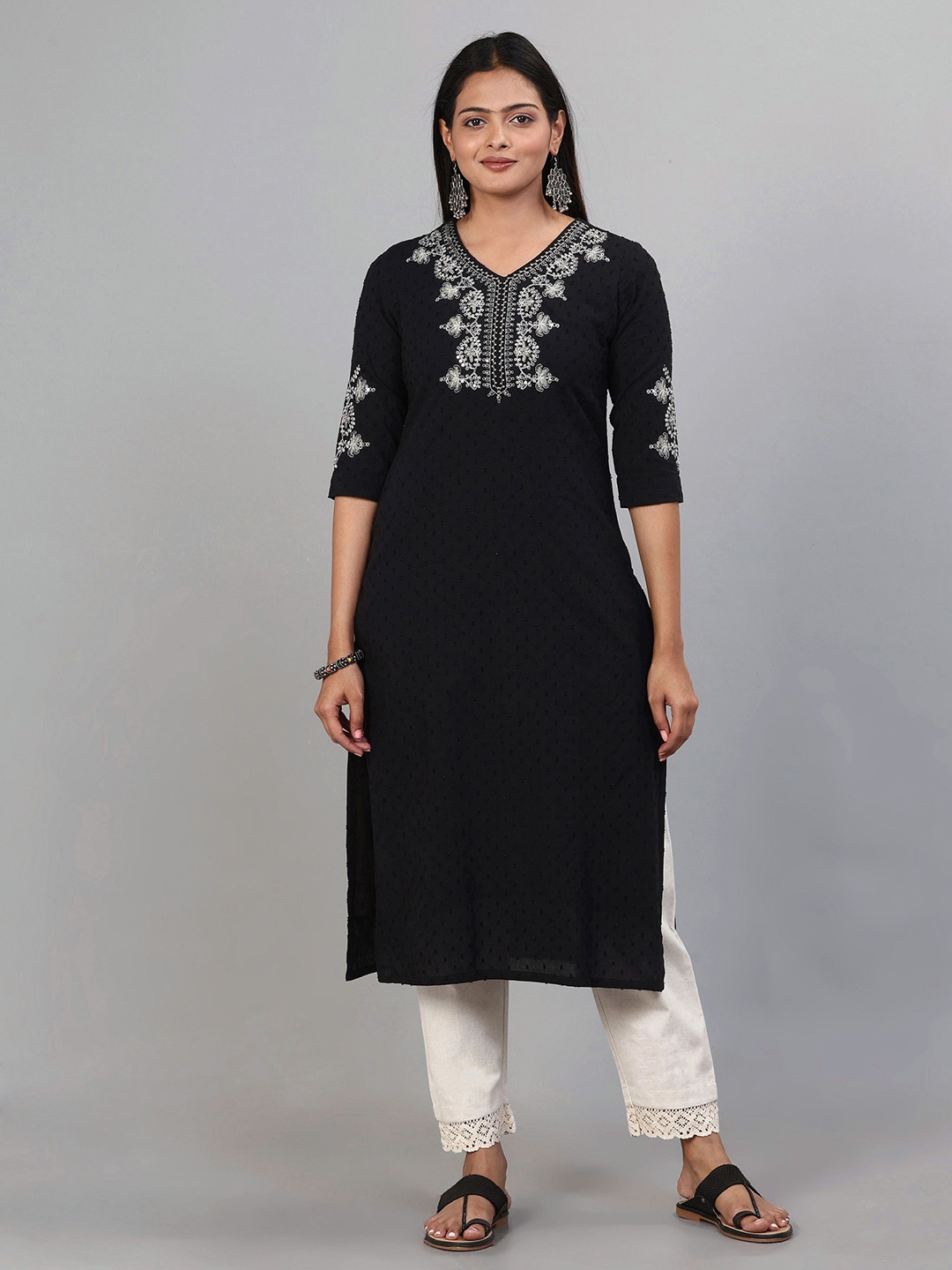 

Vismay Embroidered Straight Kurtas, Black