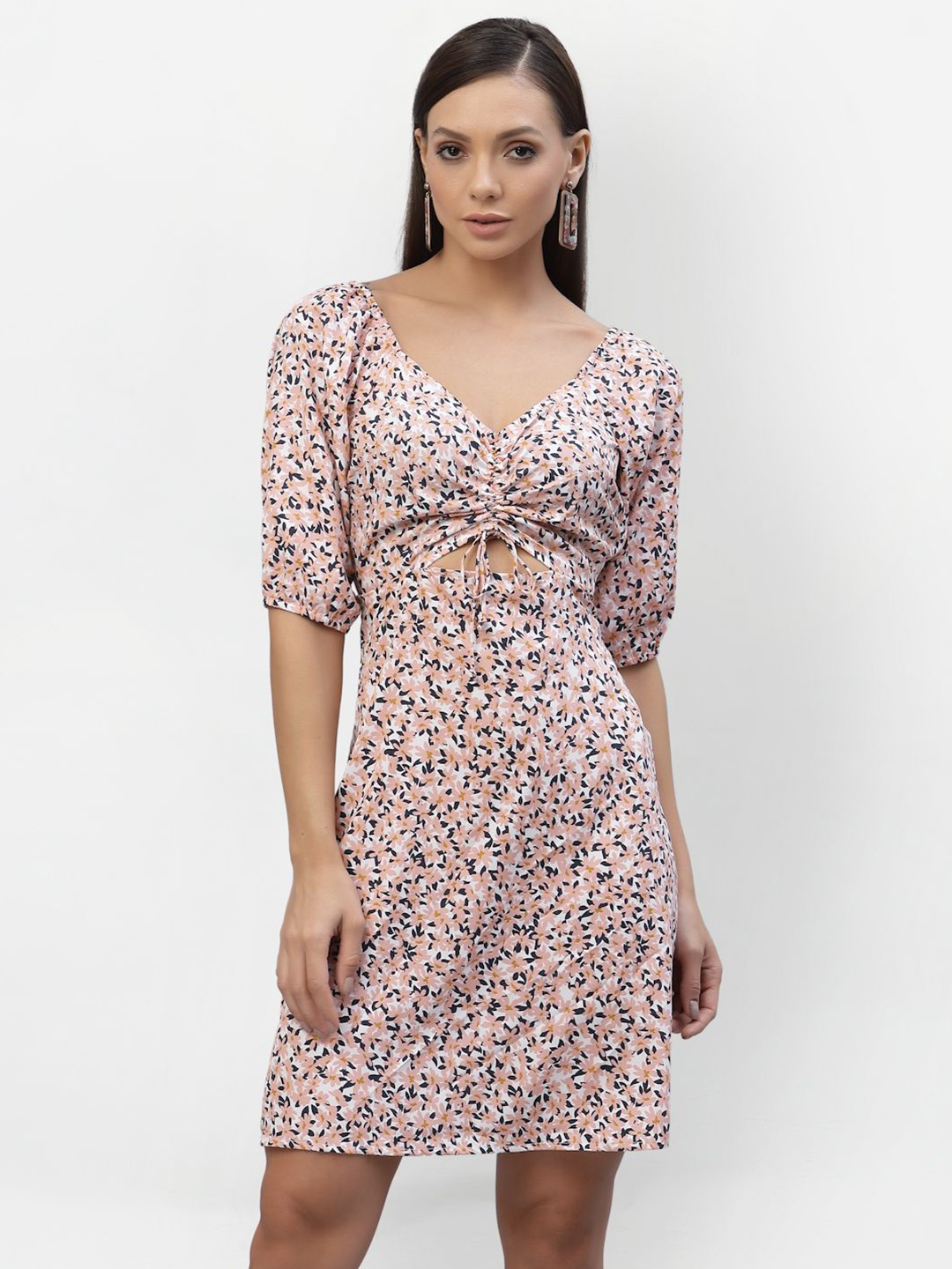 

BAESD Floral Print Crepe A-Line Dress, Peach