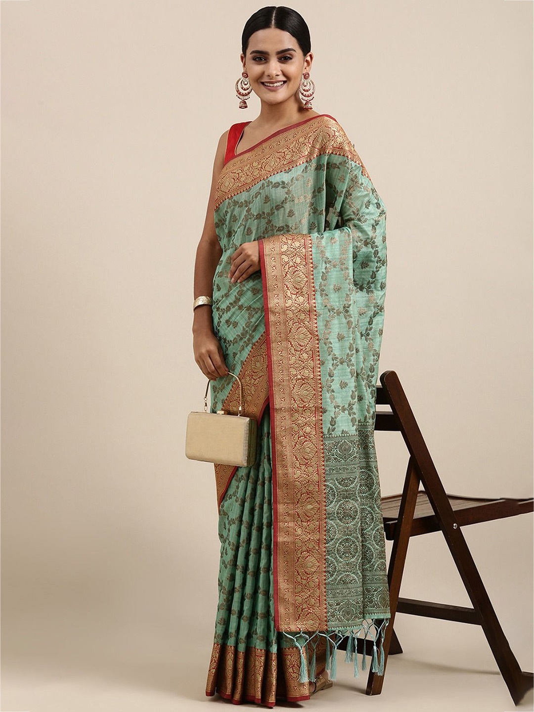 

ISHIKA FAB Woven Design Zari Art Silk Banarasi Saree, Sea green