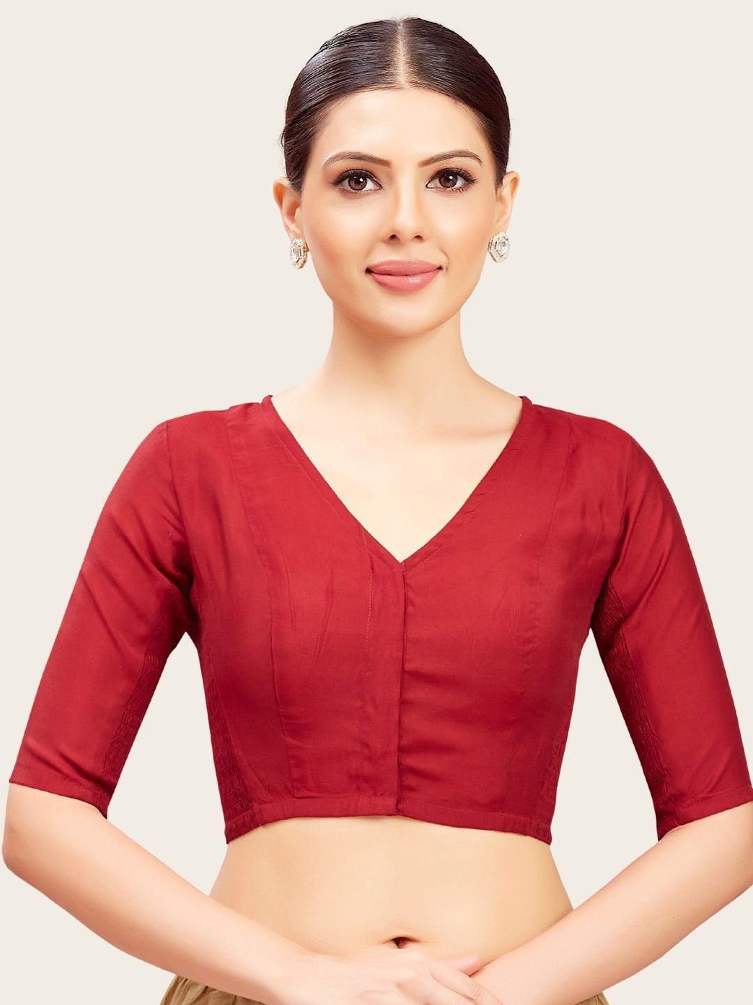 

Studio Shringaar V-Neck Smocked Stretchable Saree Blouse, Maroon