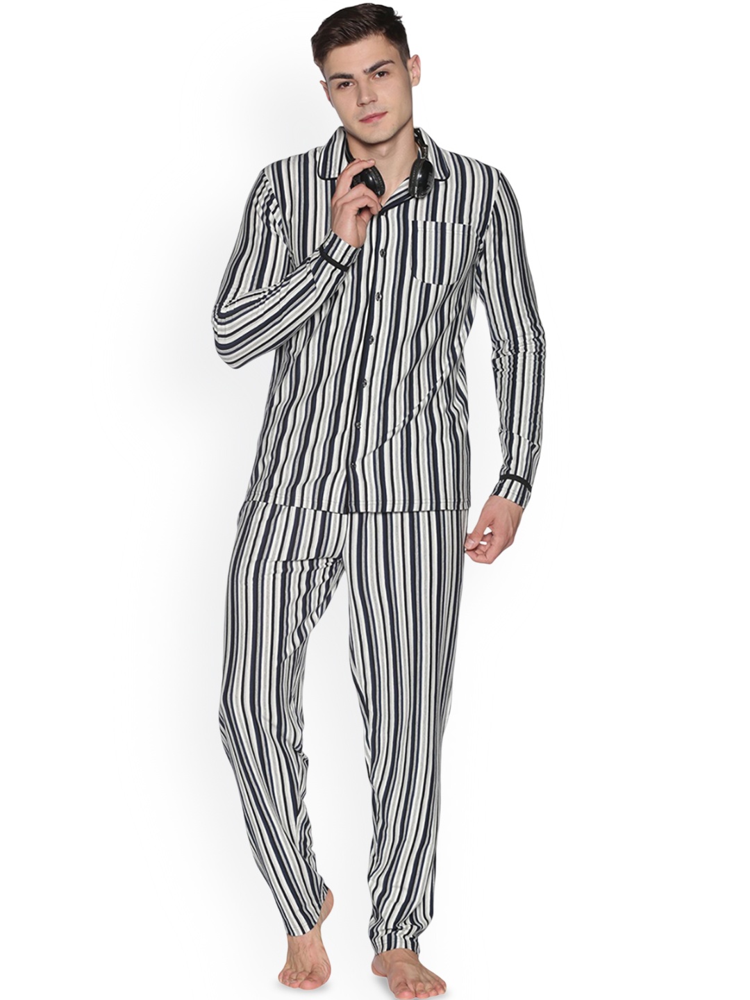 

ECOLINE Clothing Men Striped Night suit, Black