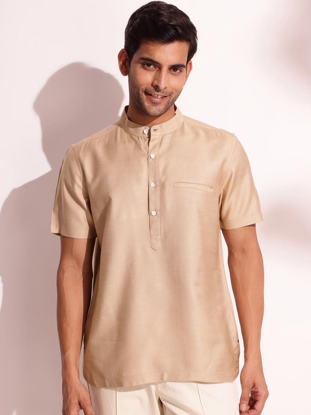 

Fabindia Men Slim Fit Opaque Party Shirt, Beige