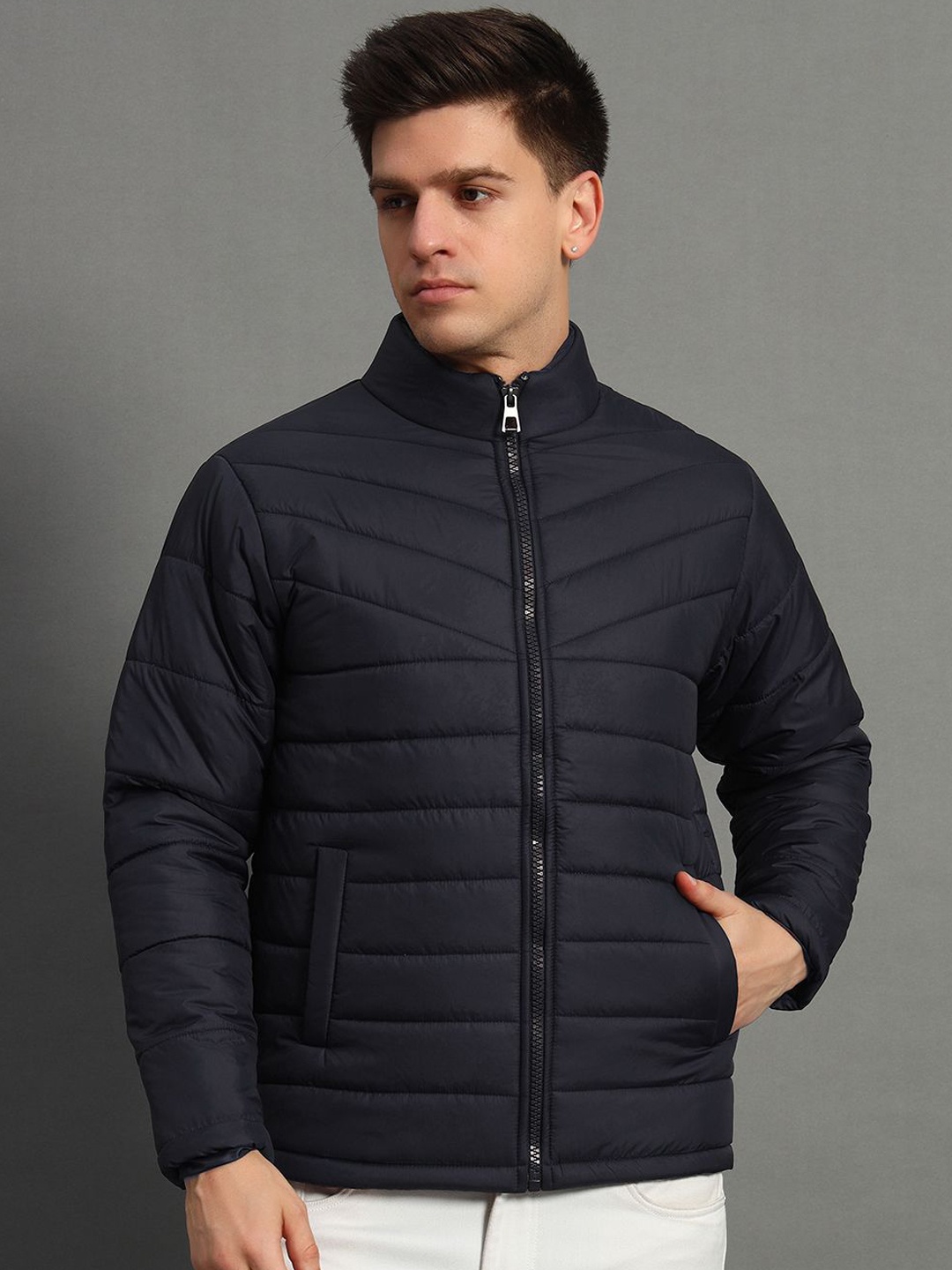 

GET GOLF Men Polyester Bomber Jacket, Navy blue