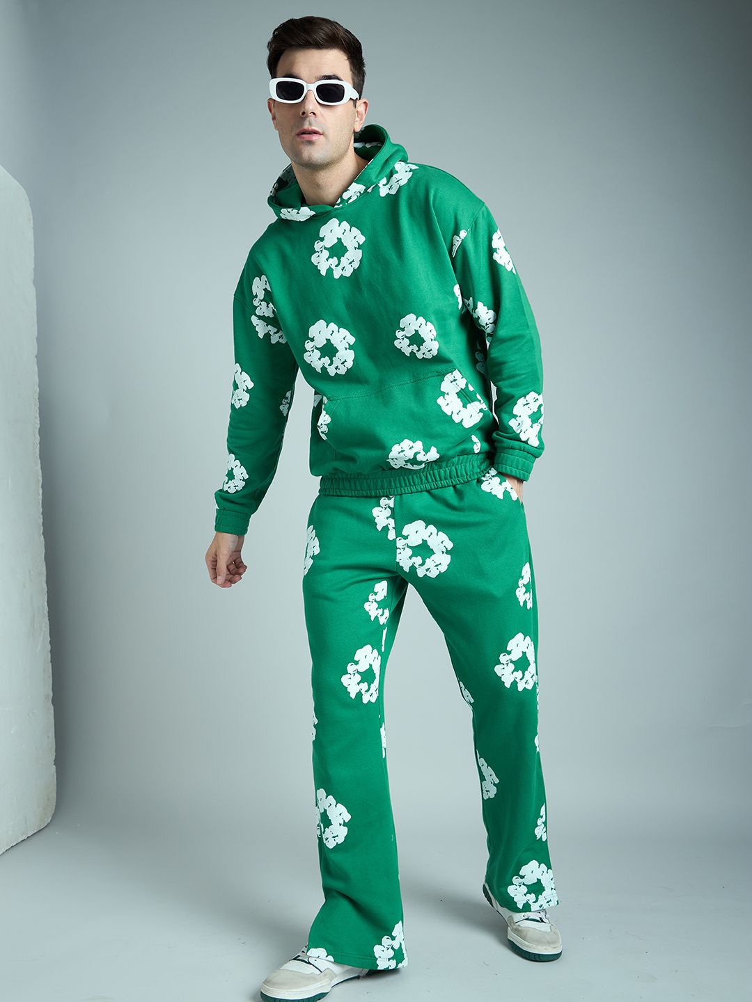 

FUGAZEE Printed Cotton Oversized Tracksuit, Green