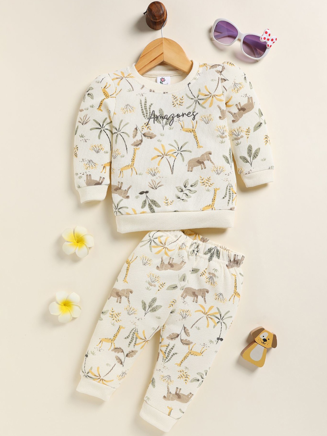 

Annie Girls Printed Top with Pyjamas, Off white