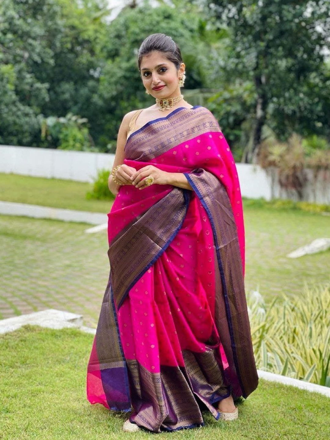 

Anouk Woven Design Zari Silk Blend Banarasi Saree, Rose