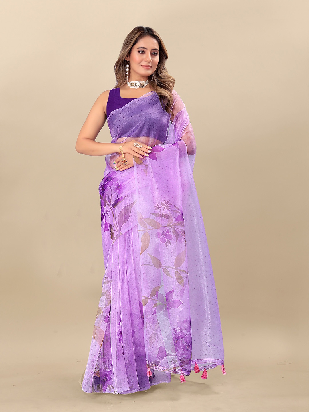 

Anouk Floral Printed Organza Saree, Lavender