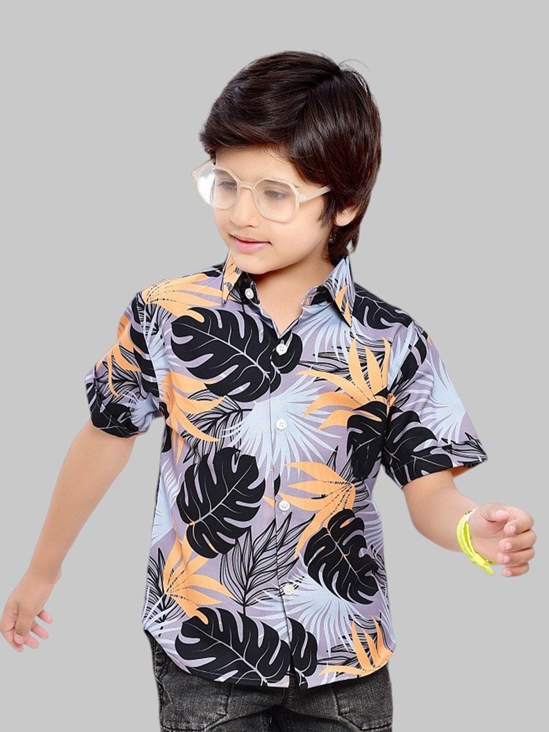 

BAESD Boys Comfort Fit Spread Collar Floral Printed Cotton Casual Shirt, Purple