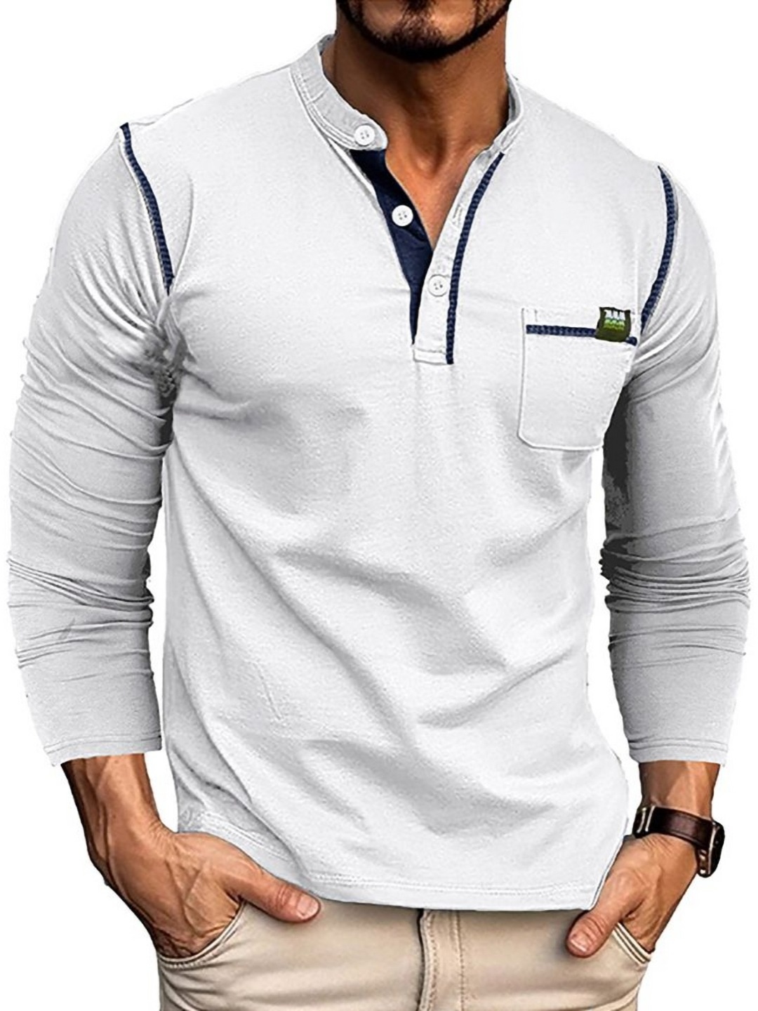 

StyleCast x Revolte Men Solid Mandarin Collar Cotton T-shirt, White