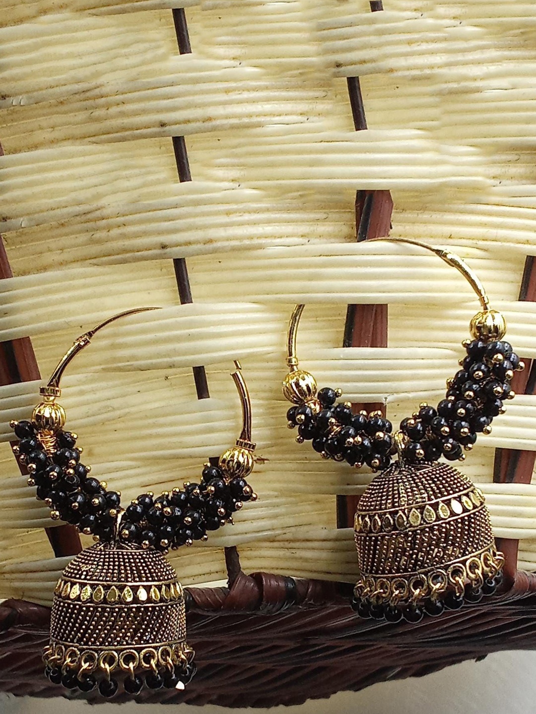 

JMBW INTERNATIONAL Contemporary Jhumkas Earrings, Black
