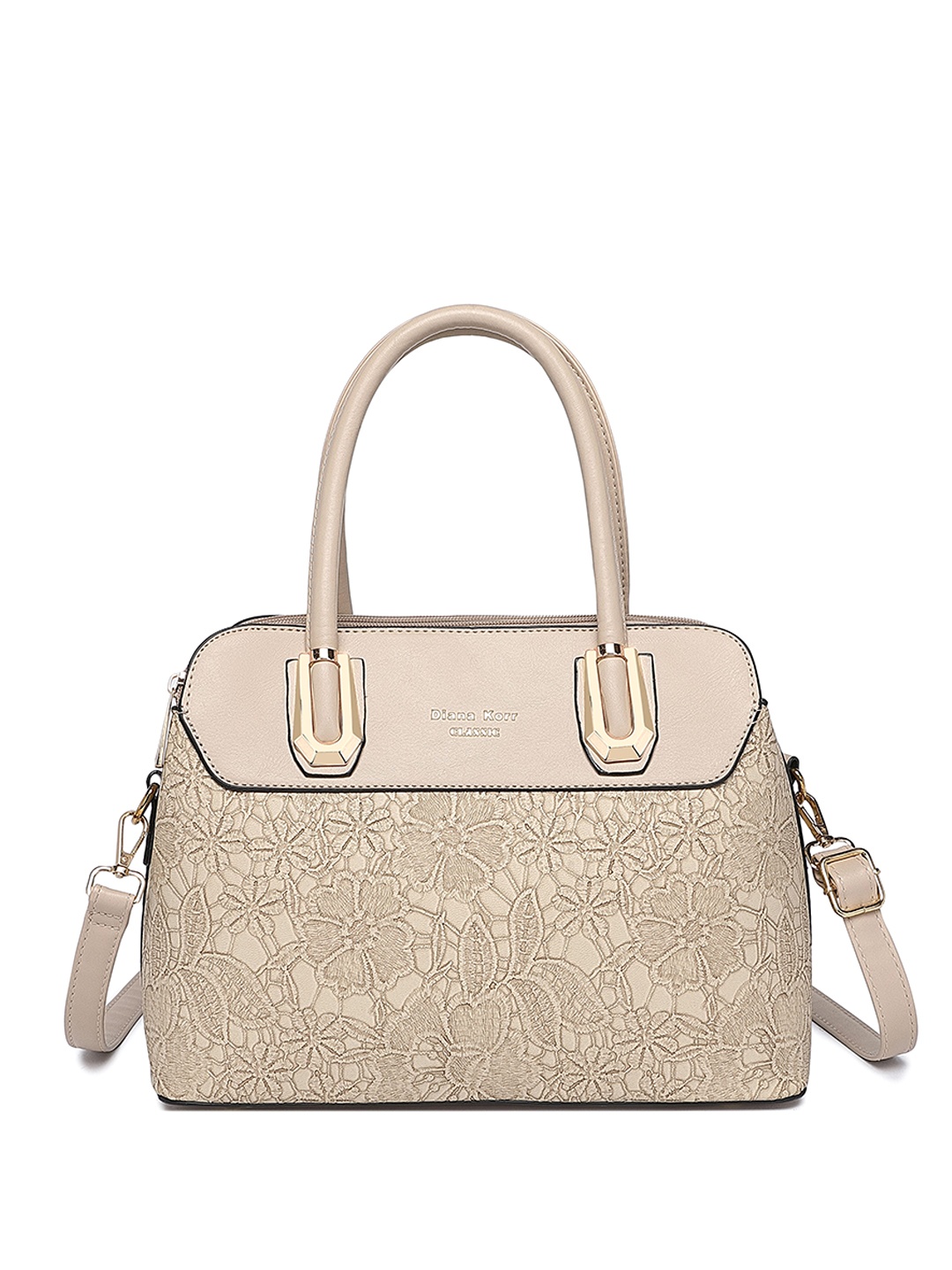 

Diana Korr Textured Shopper Shoulder Bag with Cut Work, Beige