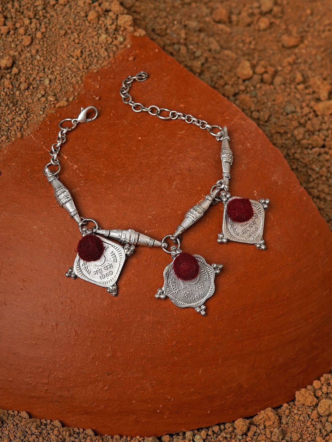 

TEEJH Silver Plated Oxidised Coin Bracelet