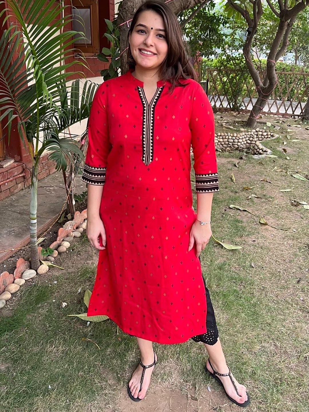 

Sanskritam Women Polka Dot Printed Kurta, Red