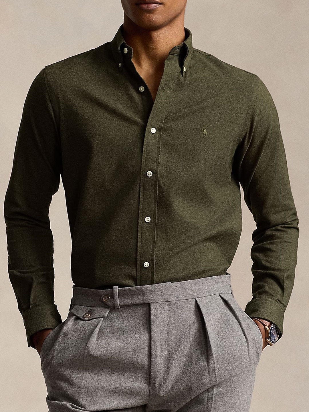 

Polo Ralph Lauren Custom Fit Spread Collar Long Sleeve Shirt, Green