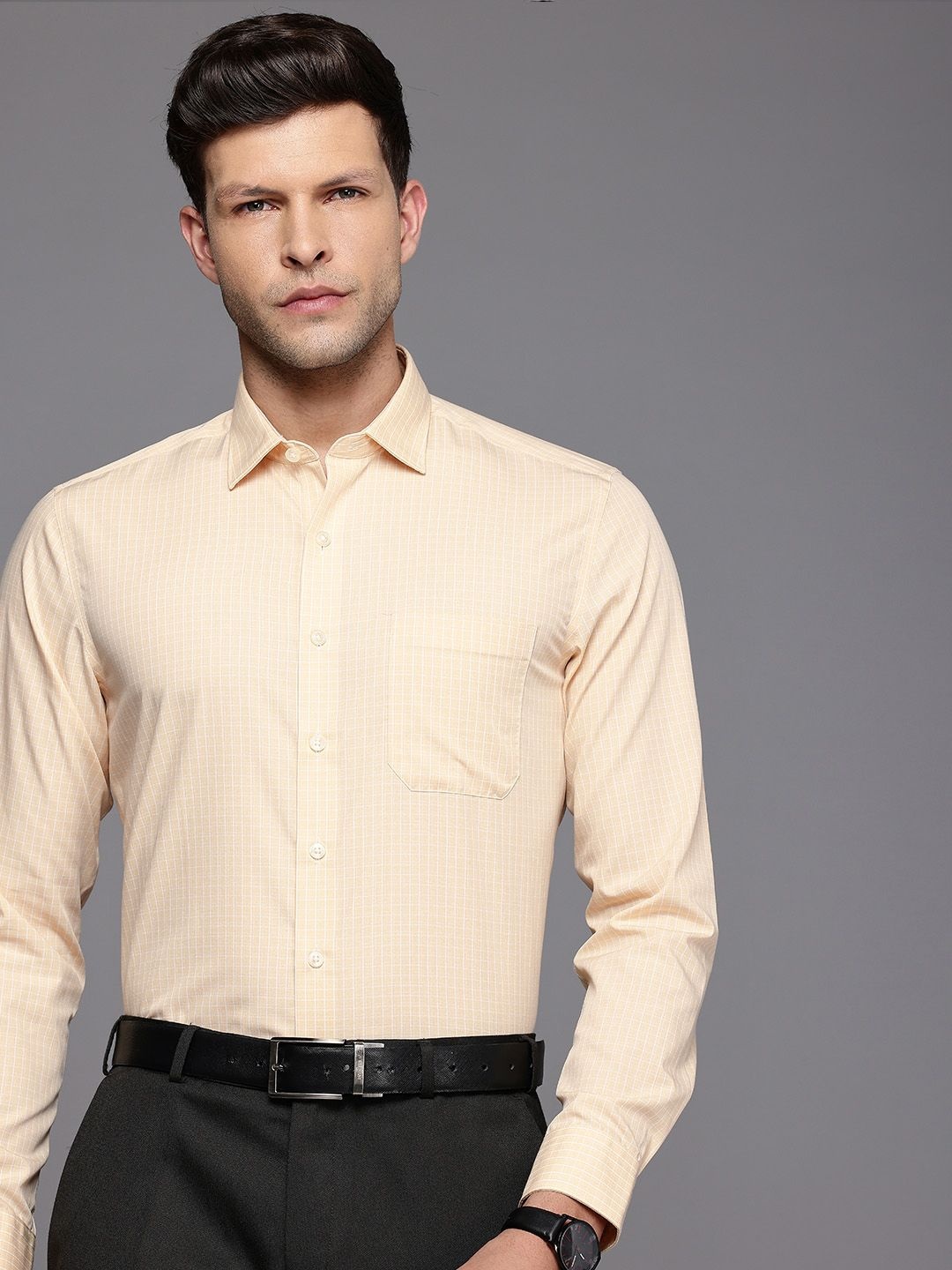 

Louis Philippe Pure Cotton Slim Fit Checked Formal Shirt, Yellow