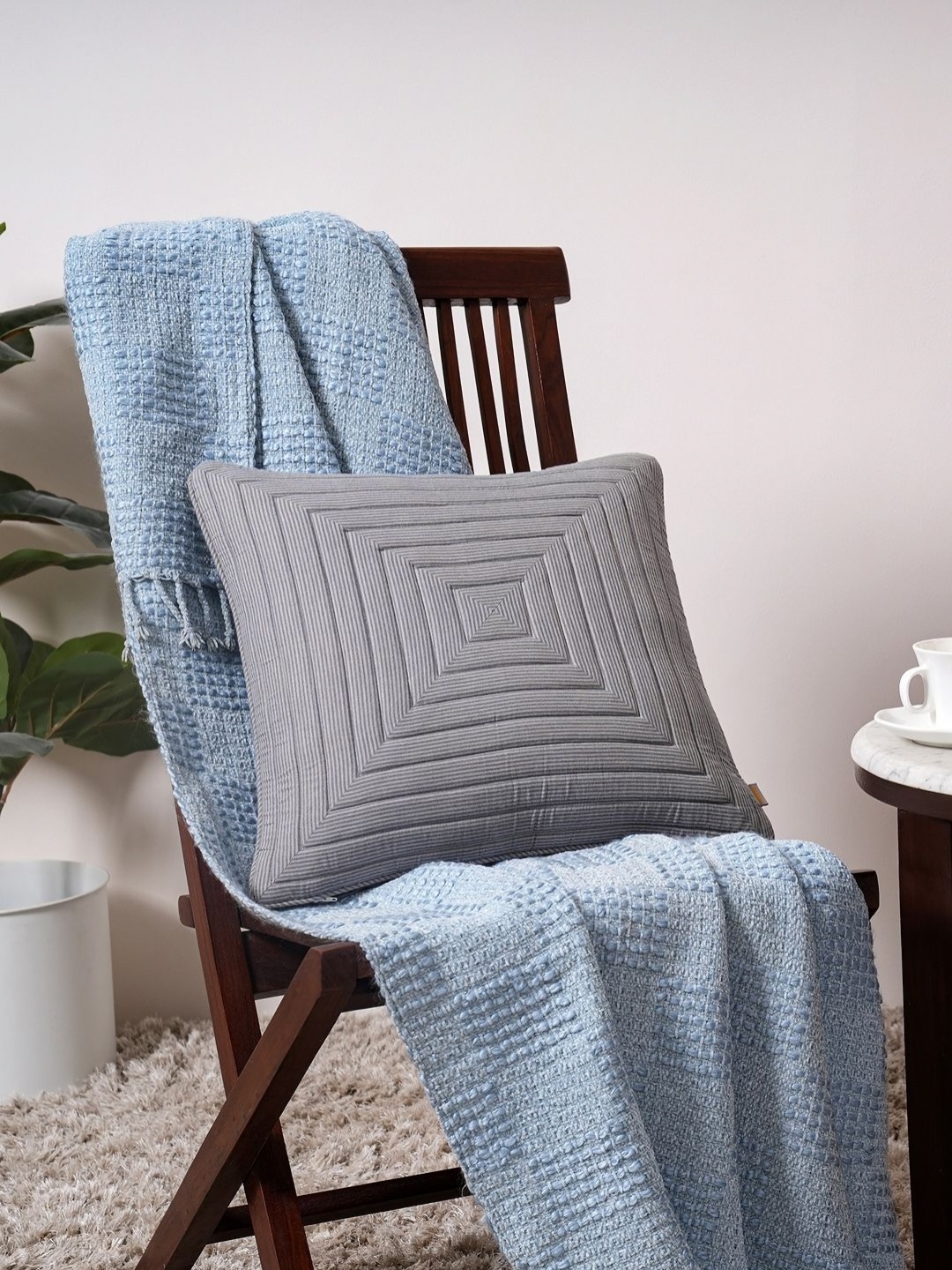 

MASPAR Pin Stripe Blue Textured Cotton Square Cushion Cover