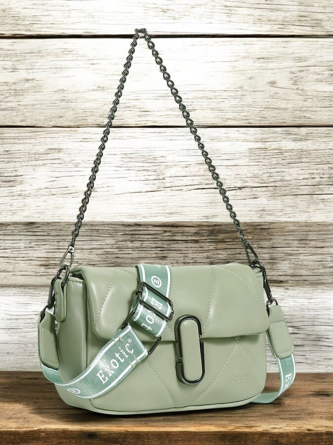 

Exotic Textured Half Moon Sling Bag, Green