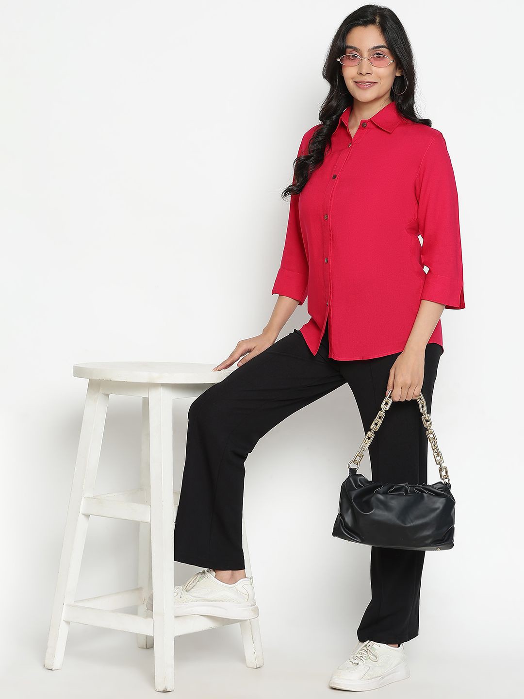 

TOLIKE Women Straight Spread Collar Solid Cotton Casual Shirt, Pink