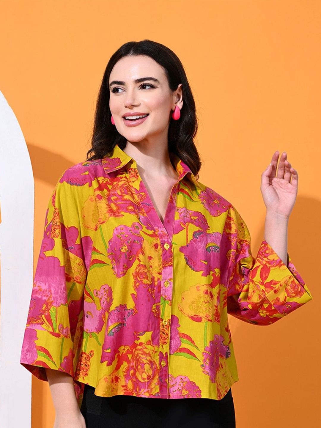 

all about you Women Floral Opaque Printed Party Shirt, Pink