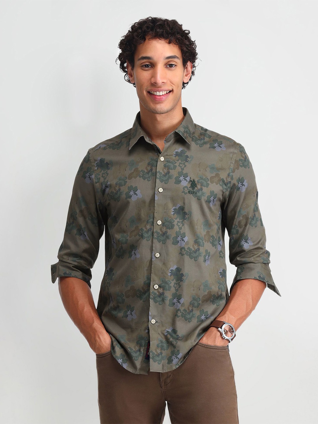 

U.S. Polo Assn. Denim Co. Men Classic Floral Opaque Printed Casual Shirt, Green