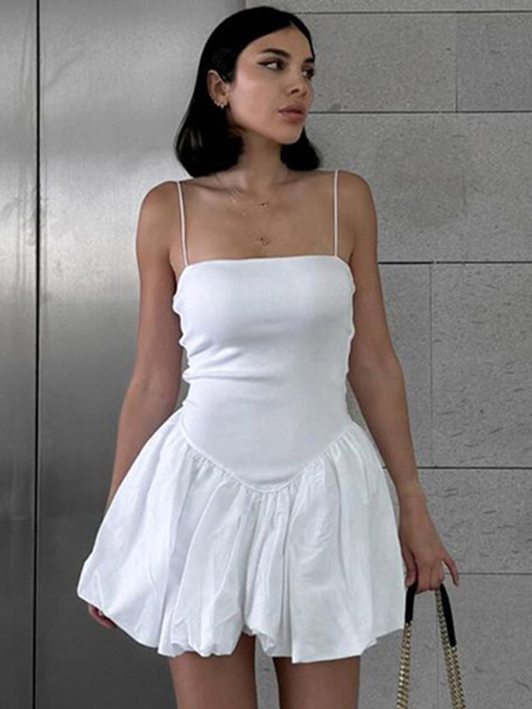 

LULU & SKY Women Shoulder Straps Balloon Mini Dress, White