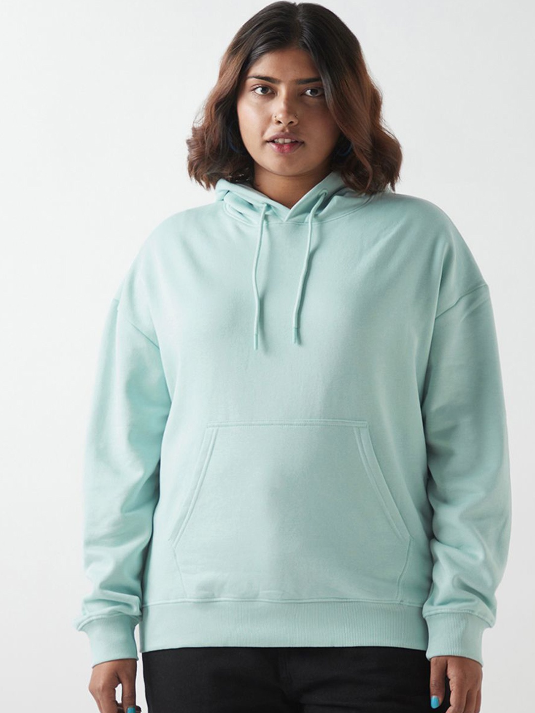 

Bewakoof Plus Women Plus Size Hooded Sweatshirt, Green